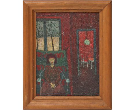 Diekmann, Helmut (1941 Berlin 1968) Frau vor Fenster sitzend. Öl/Lwd., re. u. monog. und dat. (19)67, auf Keilrahmen bez. Nr.