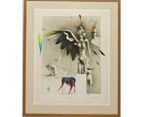 Wunderlich, Paul (1927 Eberswalde- St.-Pierre-de-Vassols 2010) "Sphinx und Hunde" (1978). Farblithographie (Rand l. gebräunt)