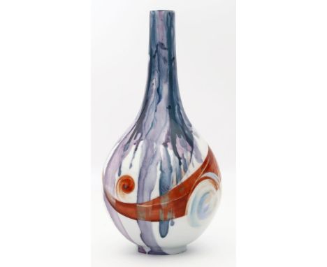 Bretschneider, Volkmar (geb. 1930 in Meißen) Vase "Niagara" bzw. "Fluss und Form in Blau und Rot". Bunt bemalt. Unikat aus de