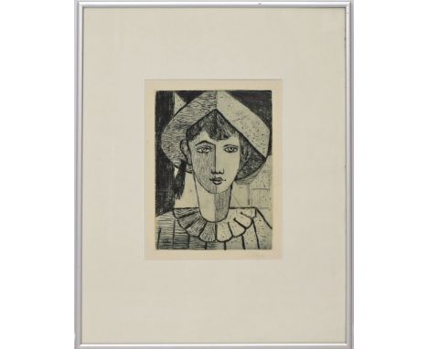 Maetzel, Emil (1877 Cuxhaven - Hamburg 1955) "Knabenportrait als Harlekin". Kaltnadelradierung (l. gebräunt, min. fleckig), r