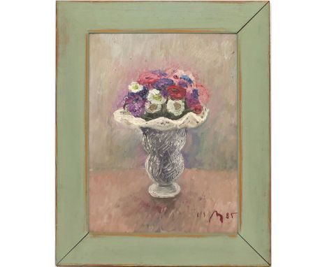 Mühlenhaupt, Kurt (1921 Klein Ziescht - Bergsdorf 2006) Blumenstillleben. Öl/Hartfaser, re. u. monog. und dat. 1985. Ca. 40x 