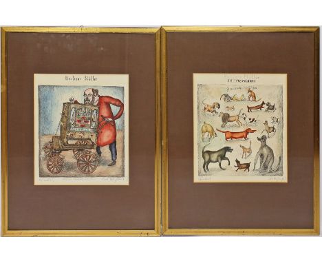 Mühlenhaupt, Kurt (1921 Klein Ziescht- Berlin 2006) Zwei handkolorierte Lithographien: "Leierkastenmann" und "Promenaden-Misc
