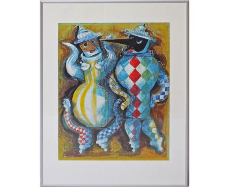 Strang, Peter (1936 Dresden 2022) "Kannenpaar (Karneval) in Venedig", 2000. Acryl/Mischtechnik/Papier, li. u. sign. 60x 46 cm