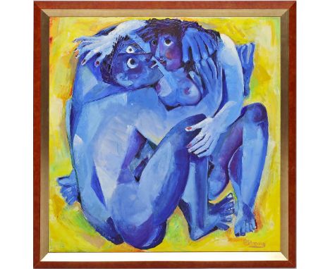 Strang, Peter (1936 Dresden 2022) "Blaues Paar". Öl/Lwd., re. u. sign. 80x 80 cm. R.
