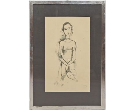 Hofer, Karl (1878 Karlsruhe - Berlin 1955) Mädchen mit Palmblatt. Lithographie (Altersspuren), re. u. mit Bleistift sign. Dar