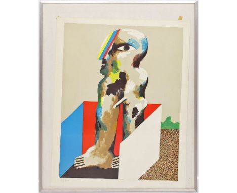 Antes, Horst (geb.1936 Heppenheim) Männliche Figur im Kasten (1967). Farblithographie (l. Alters- und Montagespuren), re. u. 