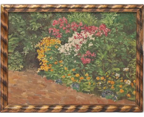 Sprotte, Siegward (1913 Potsdam - Kampen/Sylt 2004), wohl Blühende Sträucher. Öl/Lwd., li. u. monog. "SS". Ca. 19,5x 40,5 cm.