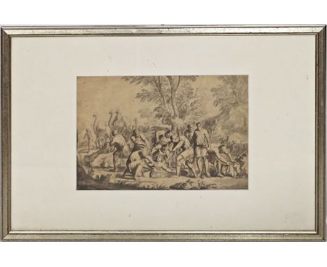 Unbekannter Maler (Deutsch, 2. Hälfte 17. Jh.) Joseph wird von seinen Brüdern in die Grube geworfen. Lavierte Federzeichnung 