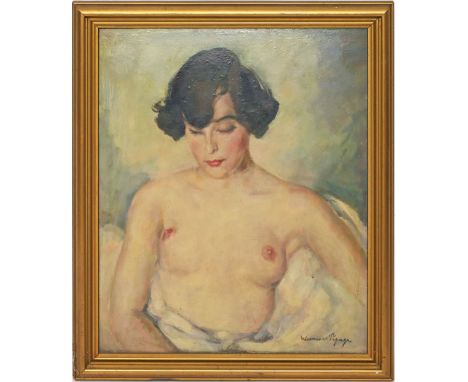 von Pigage, Werner (1888 Breslau - Mannheim 1959) Halbportrait einer jungen Frau als Akt. Öl/Bristolkarton, re. u. sign. Ca. 