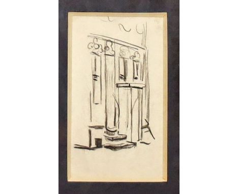 Zille, Heinrich (1858 Radeburg - Berlin 1929) Mülltonnen auf einem Berliner Hinterhof. Kohlezeichnung (l. Altersspuren), vers