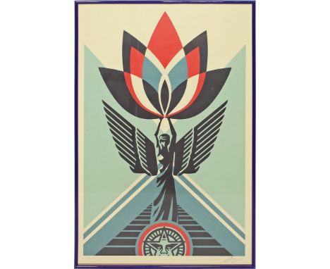Fairey, Shepard "Obey" (geb. 1970 Charleston) "Lotus Angel". Farbserigraphie/Papier, re. u. mit Bleistift sign. und dat. (20)
