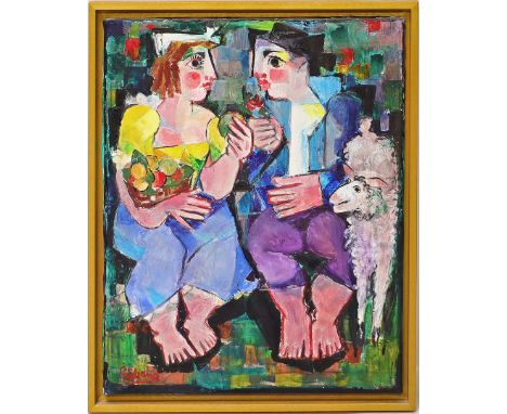 Strang, Peter (1936 Dresden 2022) "Schäferpaar". Öl/Lwd., li. u. sign. 50x 40 cm. R.