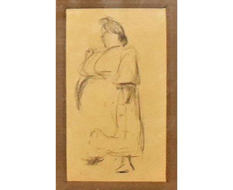Zille, Heinrich (1858 Radeburg - Berlin 1929) Stehende Dame. Kohlezeichnung (l. Altersspuren), verso roter Nachlass-Stempel. 