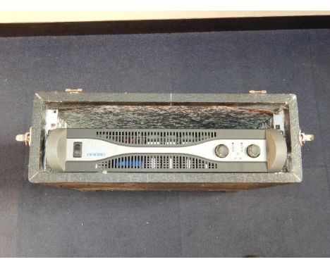 A QSC audio 1600 watt PLX 1602 twin channel power amplifier, in rack mount case. This lot contains untested or unsafe electri