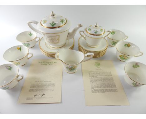 A Royal Worcester porcelain part tea service, decorated in the Wild Flowers of Britain pattern, in commemoration of the weddi