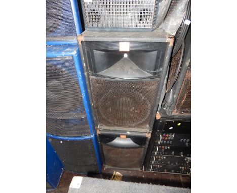 A pair of JBL 14" PA speaker tops. This lot contains untested or unsafe electrical items. It is supplied for scrap or re-cond