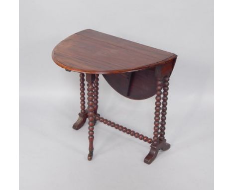 A Victorian mahogany Sutherland table, raised on bobbin turned supports, united by a bobbin turned stretcher, 60.5cm x 83cm x