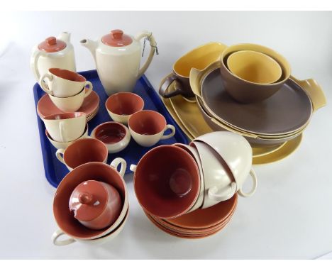 A Victorian pottery coffee service, comprising coffee pot, water jug, six cups and five saucers, model C95 and Poole C107 par