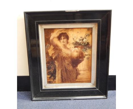 A late Victorian crystoleum portrait of a female with an urn, after Conrad Hiesel, 24cm x 19cm, ebonised frame.