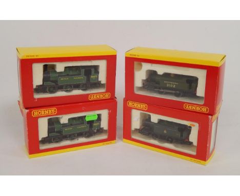 A pair of Hornby dublo BR shunting engines, green livery 68472, Southern engine 3102, and BR 328, all boxed, (4).