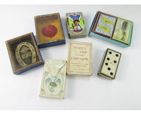 A set of Thomas de la Rue Index Dominoes, B Dondorf whist cards, No 178, playing cards, Noah's Ark pictorial card game, and t