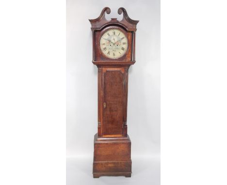 A George III oak longcase clock by Thomas Clarkson, York, circular rose painted dial bearing Roman numerals, subsidiary secon