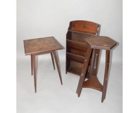 A Victorian carved oak square occasional table, raised on slender tapering square legs, 40cm x 40cm x 59cm, hexagonal topped 