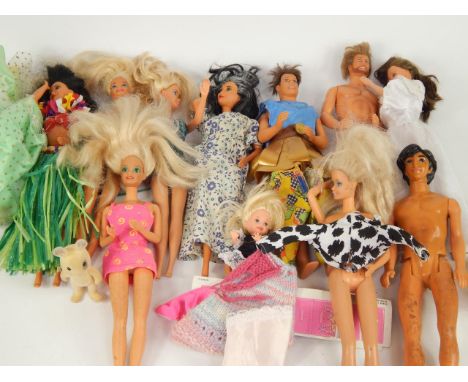 Barbie dolls, a Ken figure, Mattel figures and accessories.