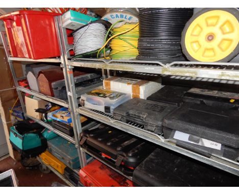 Bosch and Black & Decker power and air tools, electrical cabling, full restraint harness and sundry tools, (qty). This lot co