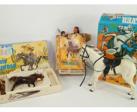 A Marx Toys model of Silver from the Lone Ranger, Bradgate model of Little Big Man on Pony Express, and two Marx models of Ge
