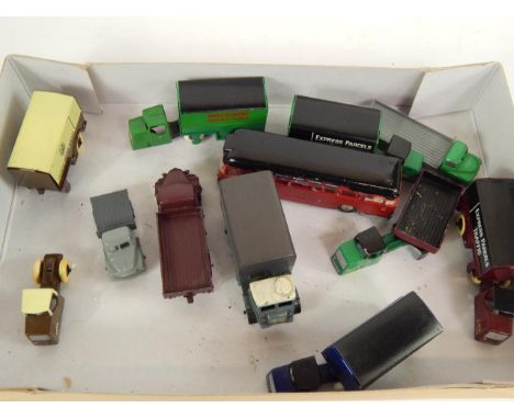 Dinky die cast Ralway Mechanical Horses and Box Van trailers, circa 1935-41, various railway company colours and markings, an