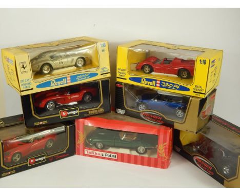 A Tonka Polistil die cast Jaguar MkII, scale 1:16, Burago Dodge Viper, Ferrari 250 Testa Rossa (1957), Revell Ferrari 250 GT 