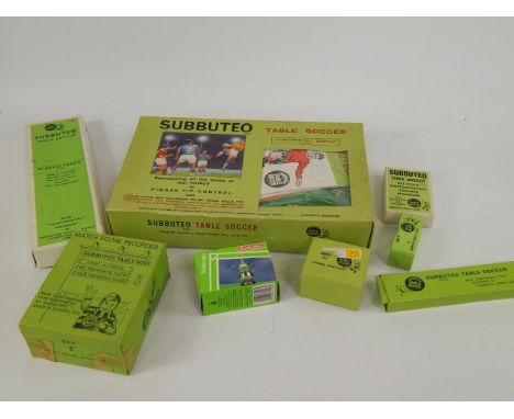 A Subbuteo Table Soccer, Continental display edition, match score recorder, plastic fence, ball raising chute, goalkeepers, S