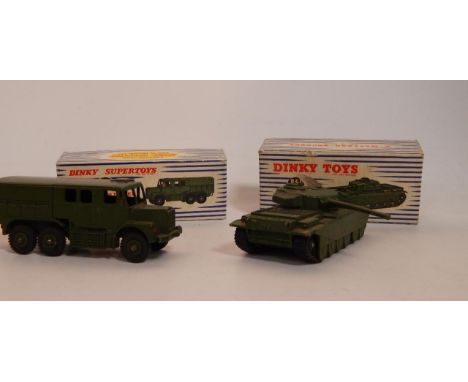 A Dinky Medium Artillery Tractor No 689, and a Centurion Tank No 651, both with box lids only, (2).