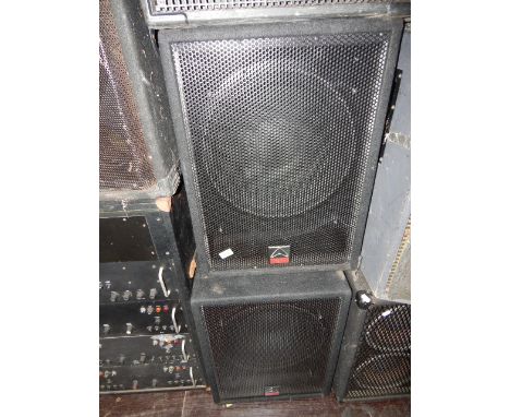 A selection of speaker cabinets, comprising bass bins, tops, mid range, etc including PV, JBL and unbranded, (8). This lot co