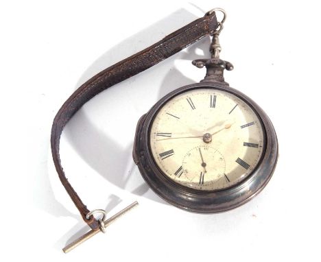 Large silver pocket watch with silver pair case, made by W Smith of Liverpool, key wound movement featuring a detailed engrav