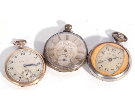 Mixed Lot: three pocket watches; the first a rolled gold Grosvenor pocket watch with a two-tone dial, sub-second dial and blu