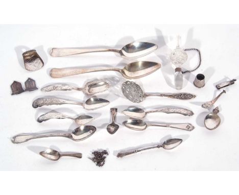 Mixed Lot of mainly Dutch white metal flatwares including two dessert spoons, sifting spoon, caddy spoon, and others, plus a 