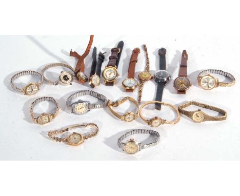 Mixed Lot: 17 wrist watches to include Timex, Sekonda, Ingersoll etc, plus three 9ct gold watches, all hallmarked 375 in the 