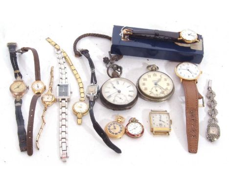 Three gents wrist watches and 8 ladies wrist watches and 4 pocket watches, the ladies watches include an Oris with original b