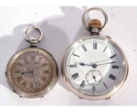 Mixed Lot: two pocket watches, one ladies with silver marks for Birmingham, key wound with a decorative dial and case back; t