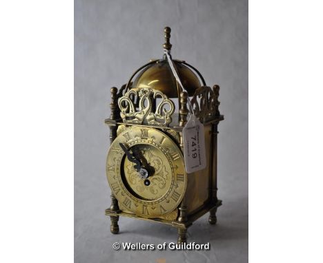 A Smith's clockwork lantern clock with original key, 18cm.