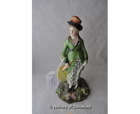 A Staffordshire portrait figure of a lady with bow and arrow, 18cm.