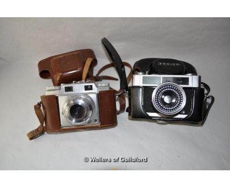 Konica EE-Matic vintage camera together with Agfa camera (2), both cased