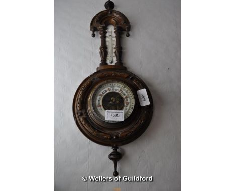 A Victorian mahogany framed aneroid barometer/thermometer; a 1960's barometer/thermometer/storm glass mounted on rectangular 