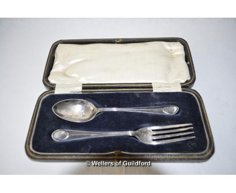 Silver fork and spoon, cased