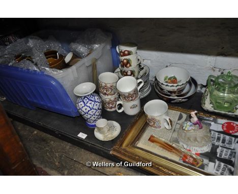 *Shelf of assorted china and glass including Hornsea, Staffordshire, Masons bowl, picture frame, Commemorative mugs etc (Lot 