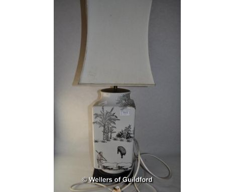 A 20th Century Chinese design square section table lamp, 74.5cm including shade.