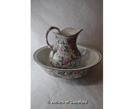 F.Winkle &amp; Co Jacobean pattern jug and basin.