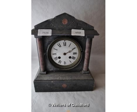 *Black marble mantle clock, as found